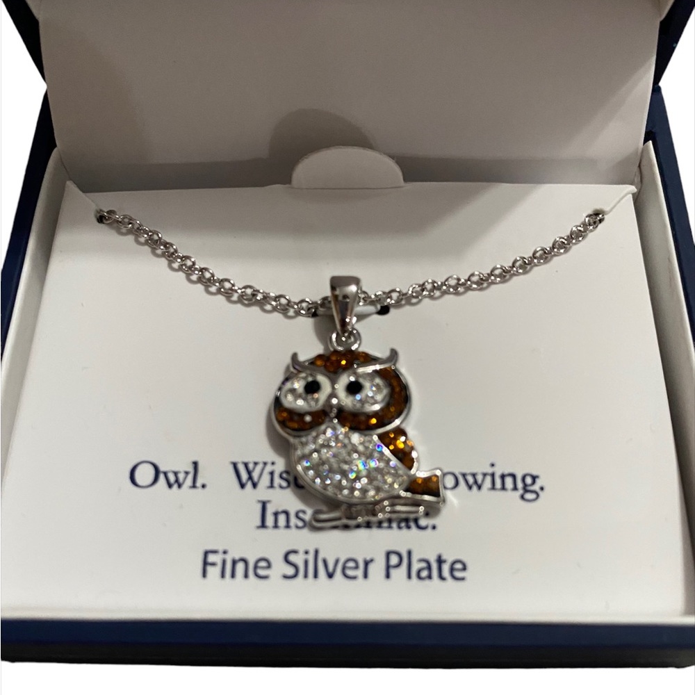 Brand new Infinity Silver Boxed Fine Silver Plated Crystal Pave Owl Neck… - Picture 3 of 5